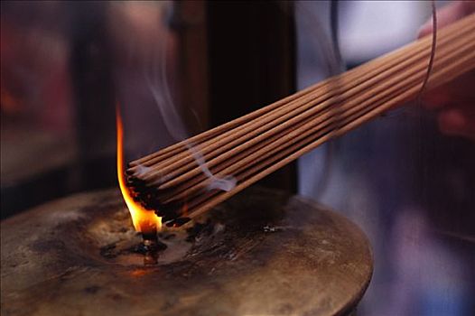 点燃,香,黃大仙祠,香港,中国