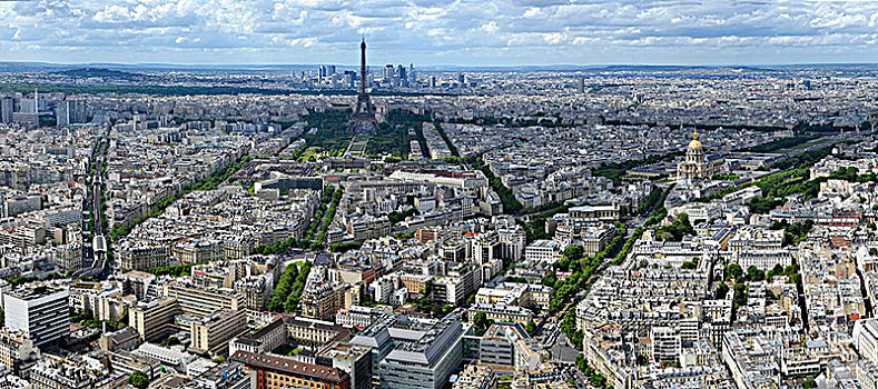 法国,巴黎,俯视,全景,埃菲尔铁塔,正面,塔,拉德方斯,荣军院,金色,圆顶