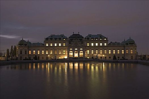 光亮,美景宫,水塘,维也纳,奥地利,欧洲