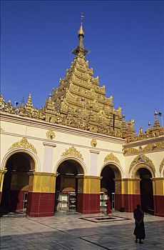 缅甸,曼德勒,塔,两个,僧侣,院落