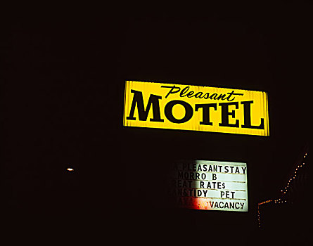 高兴,汽车旅馆,标识,照亮,向上,夜晚,黑色,天空,加利福尼亚,美国