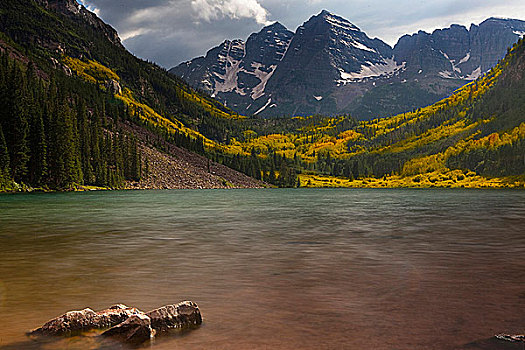 湖,山脉,背景,栗色,白杨,科罗拉多,美国