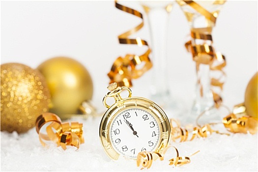 老,金色,钟表,挨着,午夜,圣诞装饰