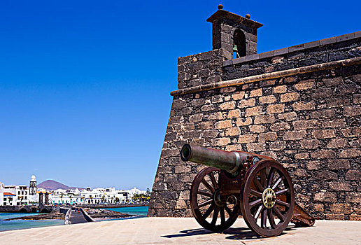 老,大炮,堡垒,阿雷西费,兰索罗特岛,加纳利群岛,西班牙,欧洲