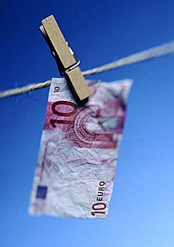 欧元,钞票,悬挂,晾衣服,晾衣夹