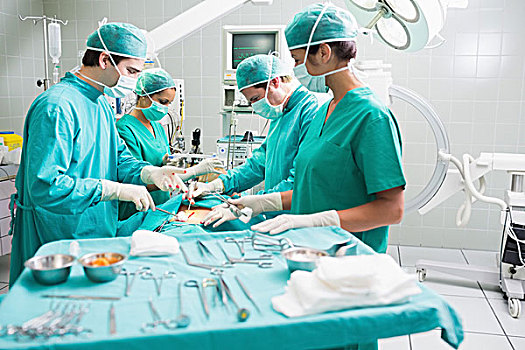 侧面视角,外科,团队,操作,病人,手术,手术室