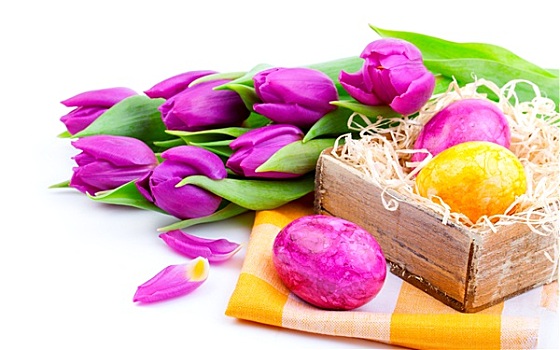 春之花束,郁金香,复活节彩蛋