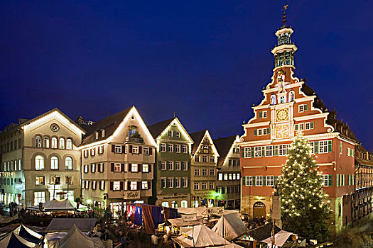 圣诞节,市场,正面,老,城镇,埃斯林根,内卡河,巴登符腾堡,德国,欧洲