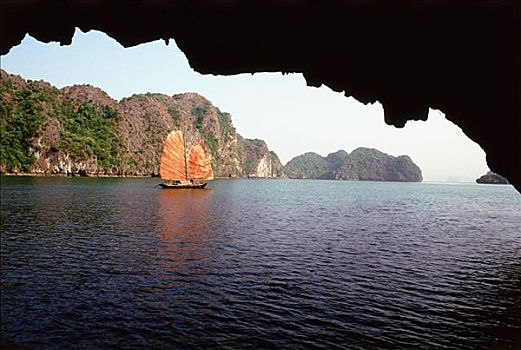 越南,下龙湾,捕鱼,岛屿,洞穴