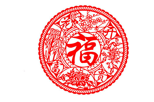 虎年剪纸,福字,花开富贵