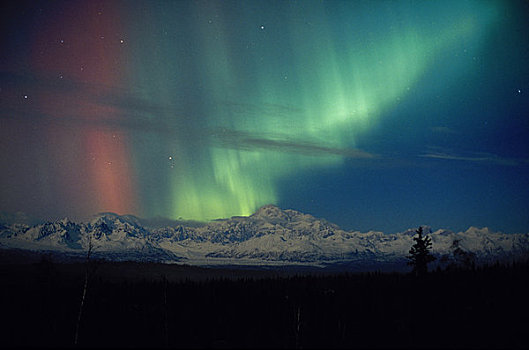 红色,绿色,极光,上方,麦金立山,阿拉斯加