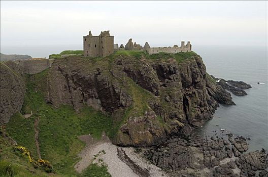 城堡,遗址,正面,全景,沿岸,悬崖,靠近,阿伯丁,苏格兰,英国,欧洲