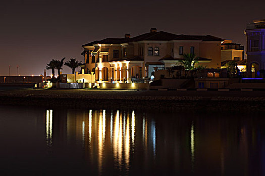 水边,建筑,夜晚,珍珠,多哈,卡塔尔