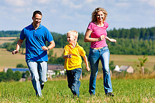 年轻家庭,乐趣,太阳,玩,标签,草地,鲜明,夏天