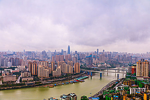 重庆阴雨天早晨城市风光