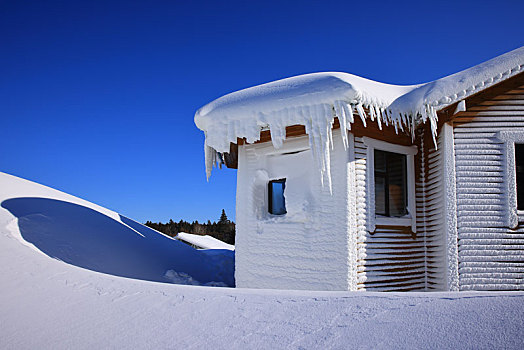 老里克湖服务区积雪中的建筑