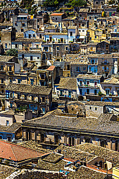 俯视,屋顶,家,石头,历史,莫迪卡,西西里,意大利