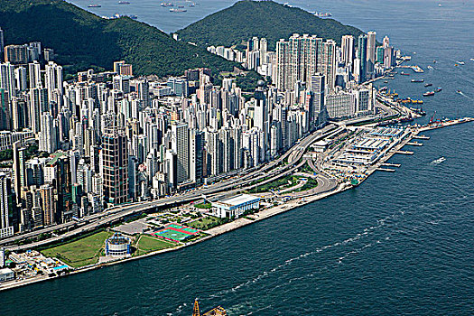 航拍,俯视,西部,维多利亚港,香港