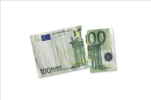 撕破,100欧元,钞票
