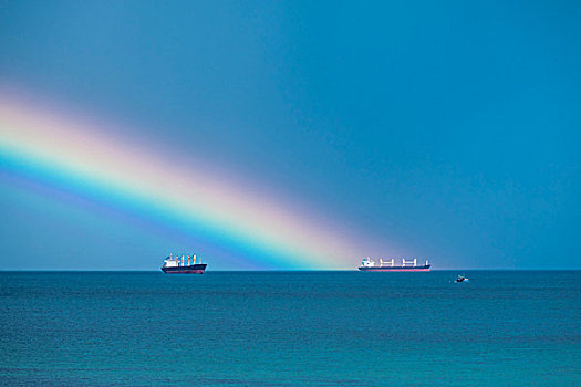 彩虹,海上,两个,集装箱船,锚