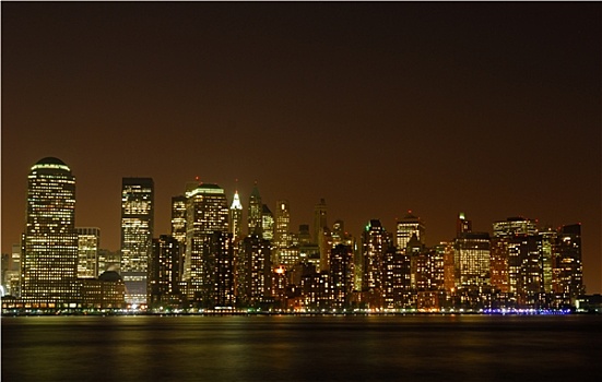 曼哈顿,天际线,夜晚,纽约