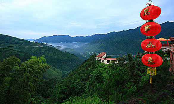 山,云海,建筑