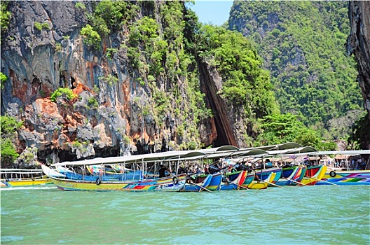船,岩石上,背景,泰国