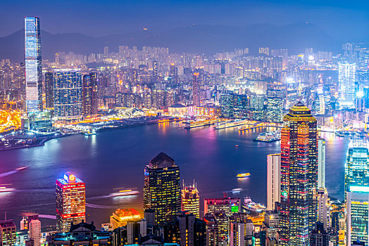 航拍香港建筑景观夜景