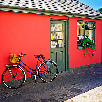 红色,涂绘,屋舍,自行车,科克郡,爱尔兰