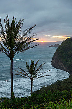 山谷,俯瞰,日出,哈玛库亚海岸,夏威夷大岛,夏威夷