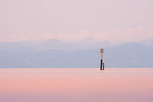 风景,上方,康士坦茨湖,阿尔卑斯山,日落