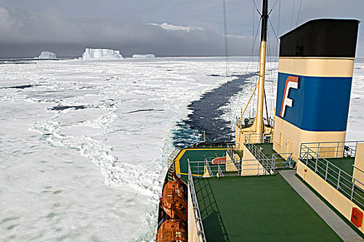 南极,威德尔海,破冰船,航行,槽,破损,浮冰,冰山,背景