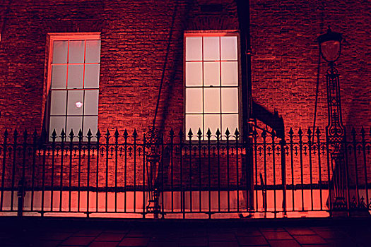 红色,建筑,铁,栅栏,夜晚,伦敦,英国
