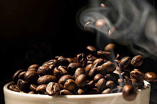 咖啡杯,满,咖啡豆,吸烟