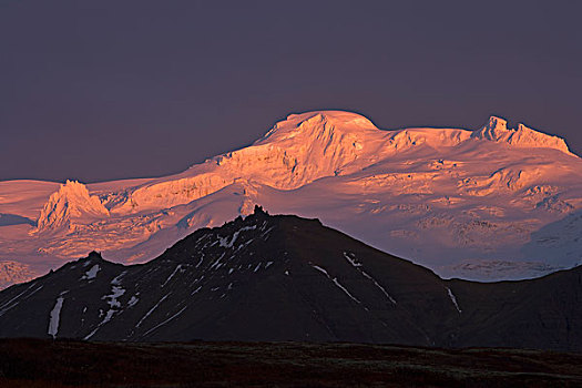 日落,上方,山,冰岛