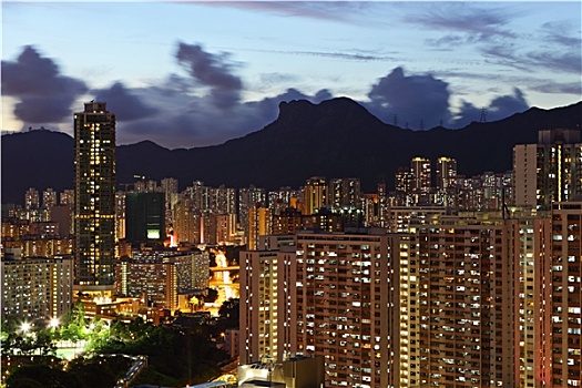 拥挤,建筑,夜晚,香港