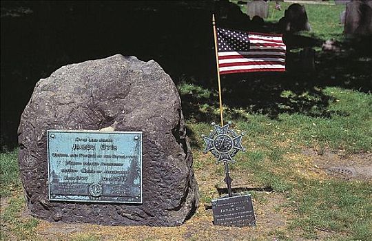 墓碑,旗帜,老,波士顿,马萨诸塞,美国,北美
