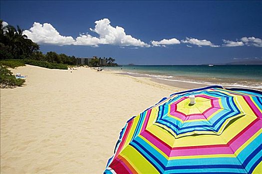 夏威夷,毛伊岛,鲜艳,伞,前景,白沙滩