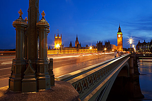 英格兰,伦敦,威斯敏斯特,夜景,威斯敏斯特桥,大本钟,远景