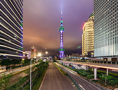 上海陆家嘴夜景,上海夜景无人