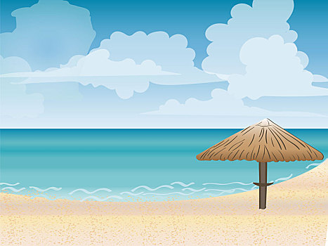 伞,海岸,地平线,风景