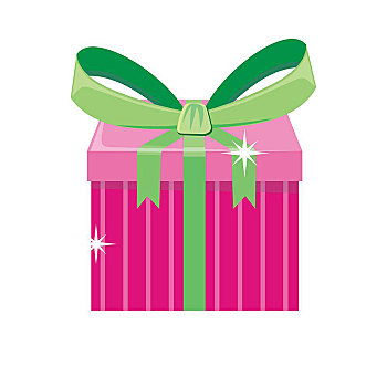 圣诞节,粉色,礼盒,绿色,蝴蝶结,隔绝,卡通,礼物,假日,概念,惊讶,周年纪念,生日,有趣,插画,孩子,庆贺,矢量