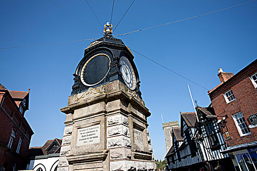 英格兰,什罗普郡,许多,城镇,钟表,广场