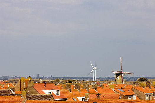 风车,城镇,荷兰