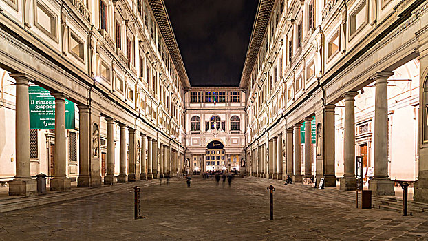 乌菲茲美术馆,夜晚,佛罗伦萨,意大利,欧洲