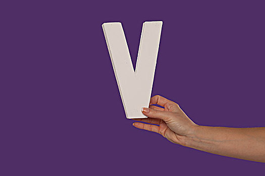 女性,握着,向上,字母v,右边
