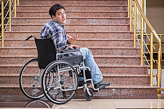 伤残,男人,轮椅,麻烦,楼梯