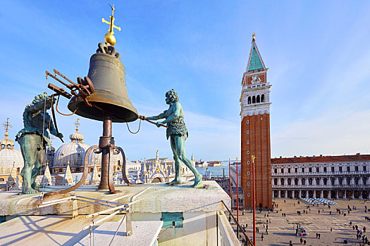 钟,钟楼,风景,广场,威尼斯,威尼托,意大利