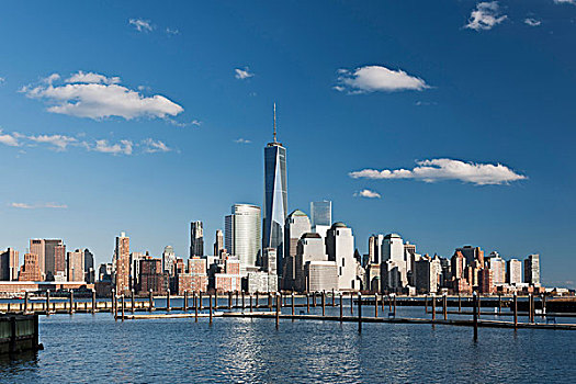哈得逊河,曼哈顿,天际线,世贸中心,一个,自由,塔楼,纽约,美国