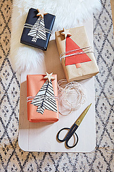 包装,礼物,纸,圣诞树,标签
